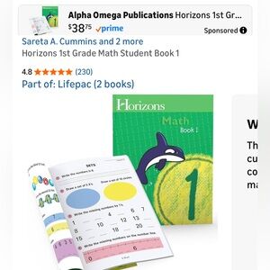 Horizons 1st Grade Student Math Workbook Homeschool,Tutoring Basic Concepts Bk 1